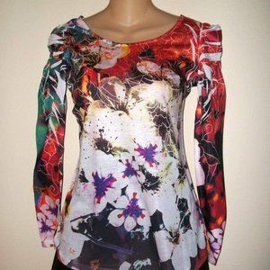 Medieval Sublimation Peasant Tattoo Top Shirt XS Juniors S Ruched Shoulders